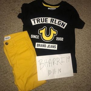 Bk/Yellow True Religion Tee Mustard Old Navy Pants
